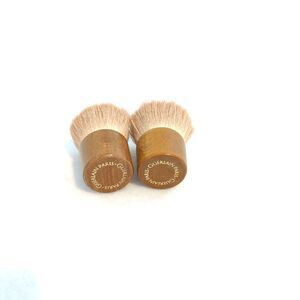 Guerlain Paris Mini Travel Kabuki Powder Blush Brush Vintage wood handle Set 2